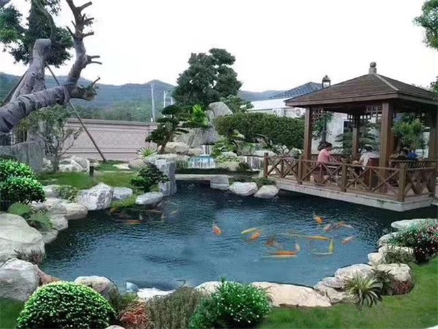 石峰庭院鱼池假山设计